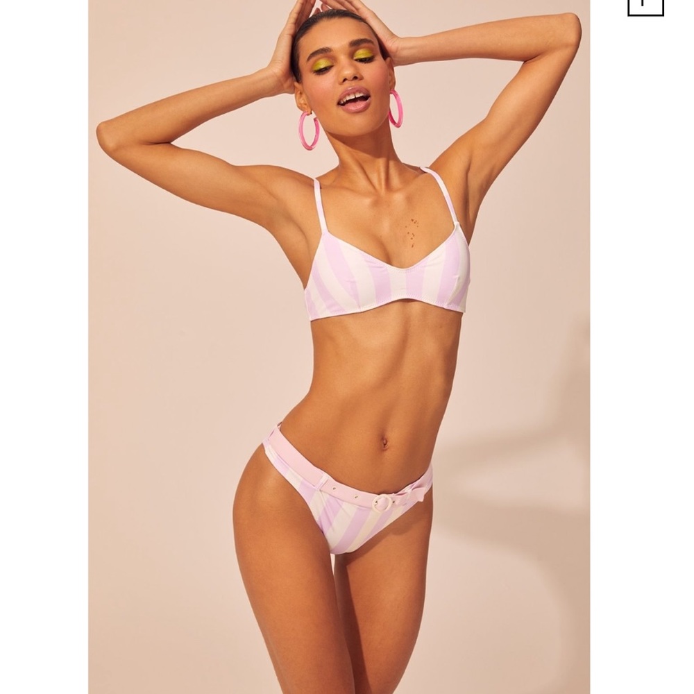Solid and striped Pink and white striped bikini